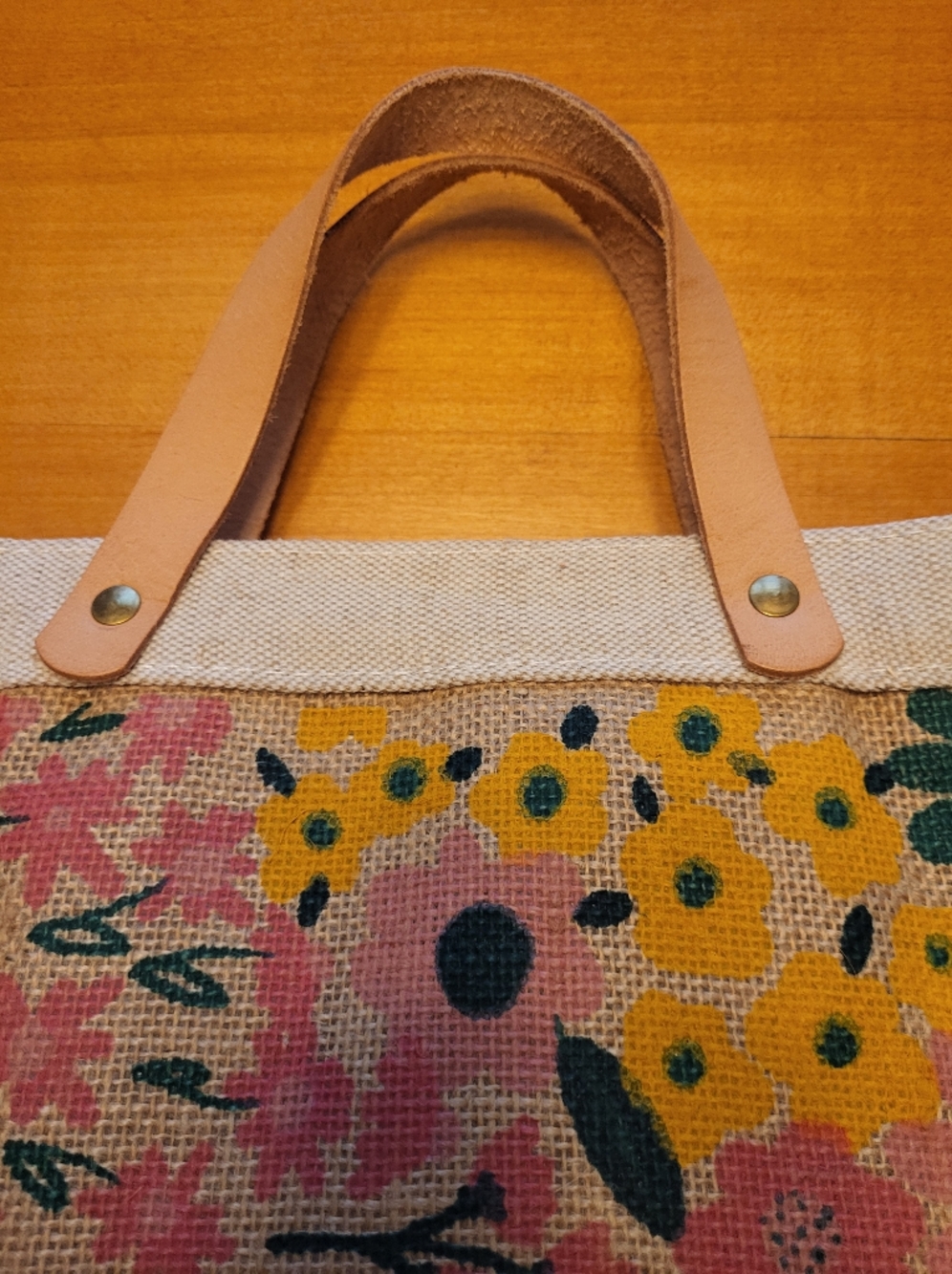 Slant Collections Jute Floral Market Tote - Picture 4 of 7